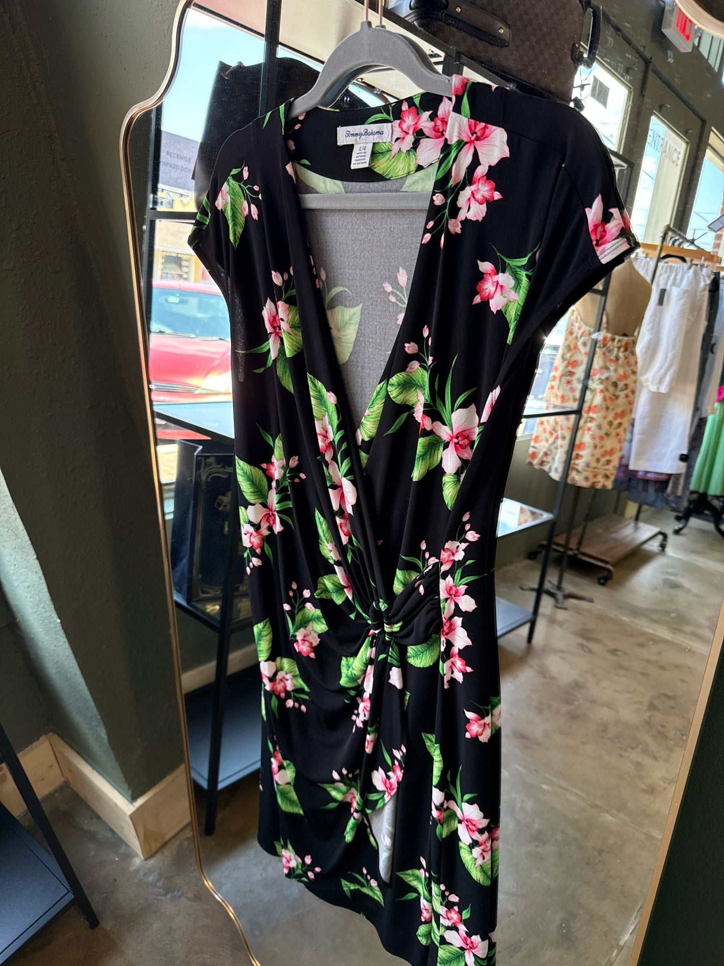 Tommy Bahama Size L Black/Green Dress