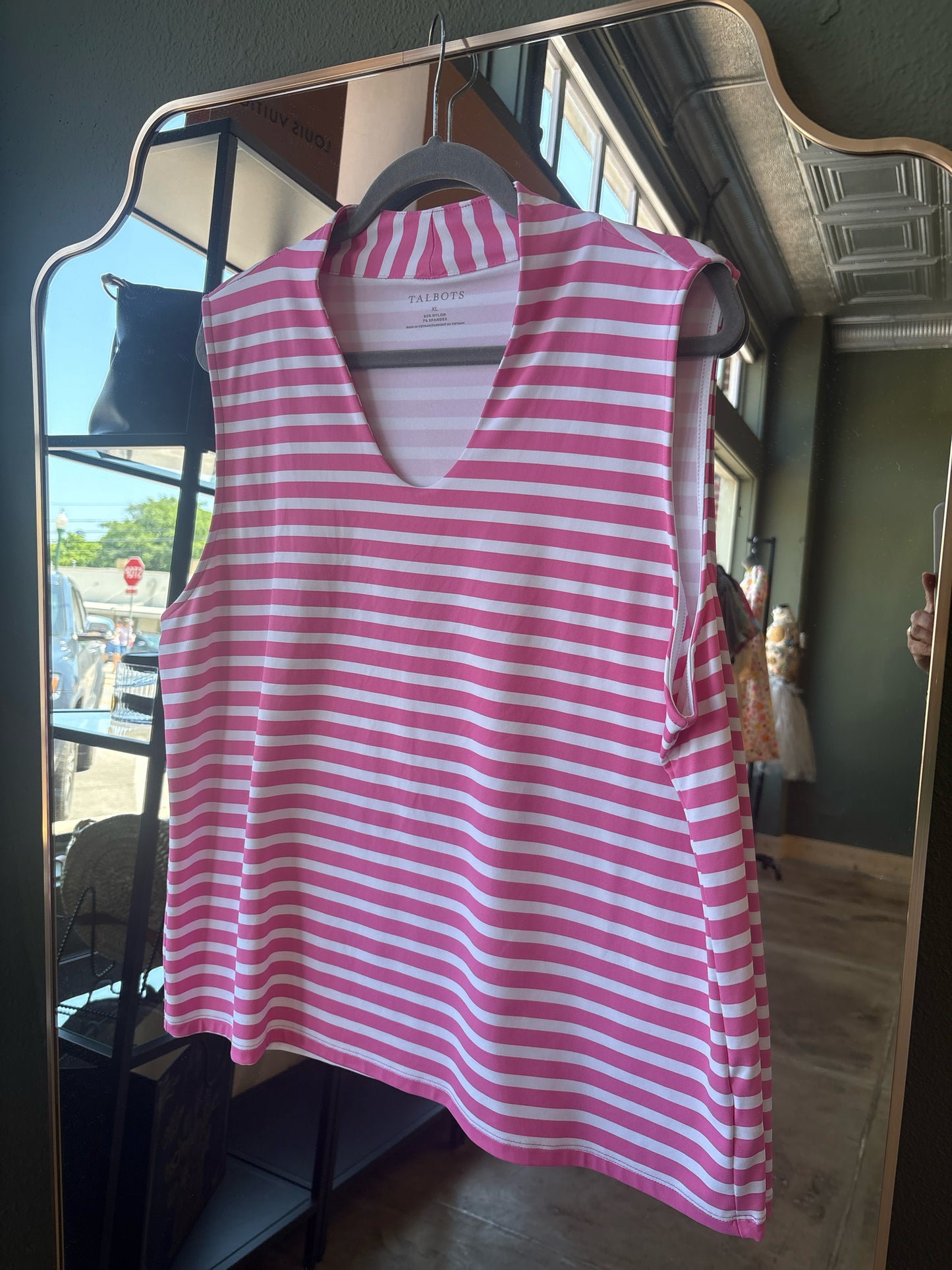 TALBOTS Size XL pink/white Stripe Top