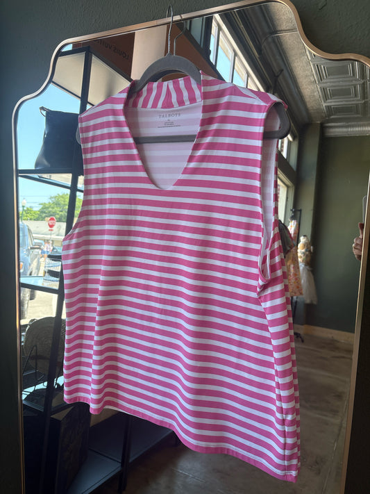 TALBOTS Size XL pink/white Stripe Top