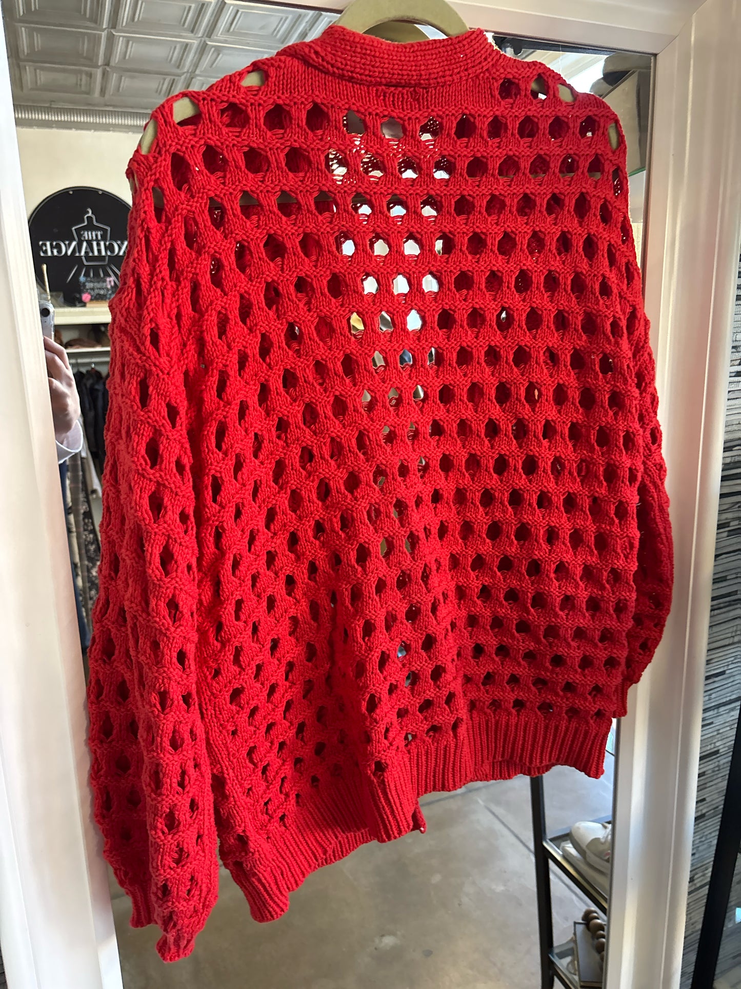 Maeve Size One Size Red Crochet Cardigan