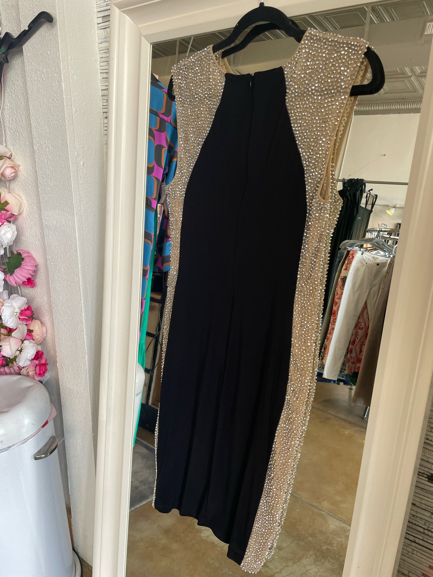 xscape Size 10 Black/Nude Studded Dress