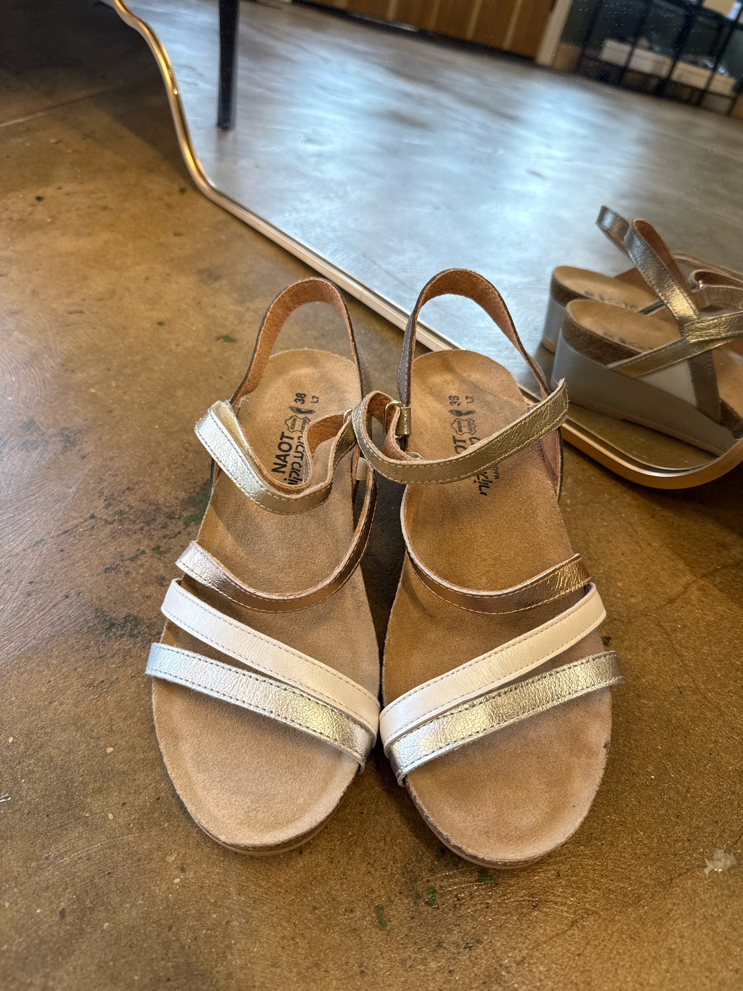 NAOT Shoe Size 38 Tan/Silver Sandals