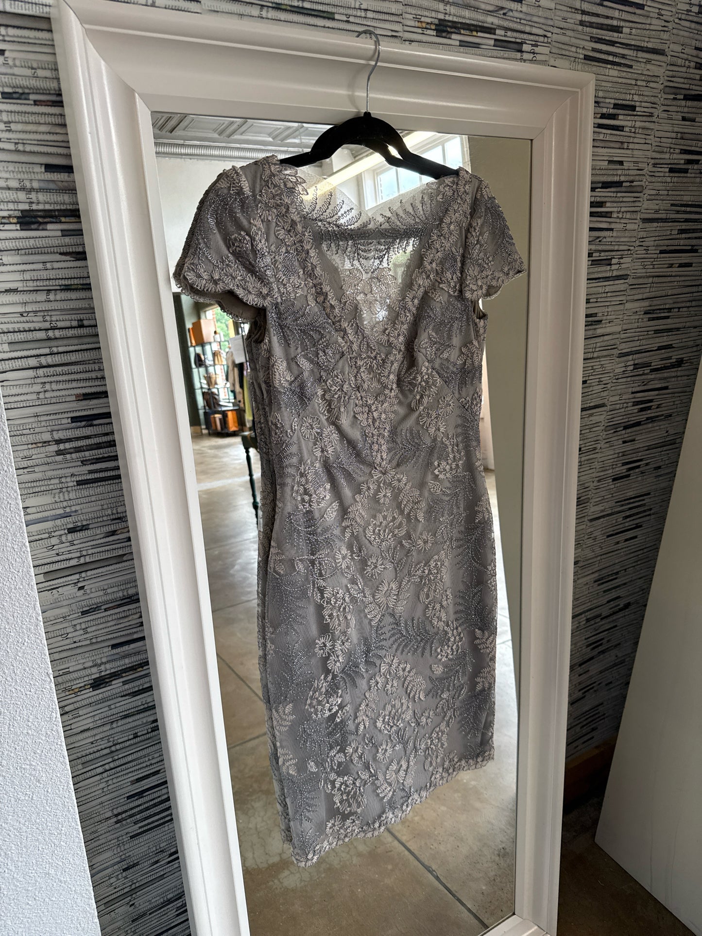 TADASHI SHOJI Size 6 Silver Embroidered Dress