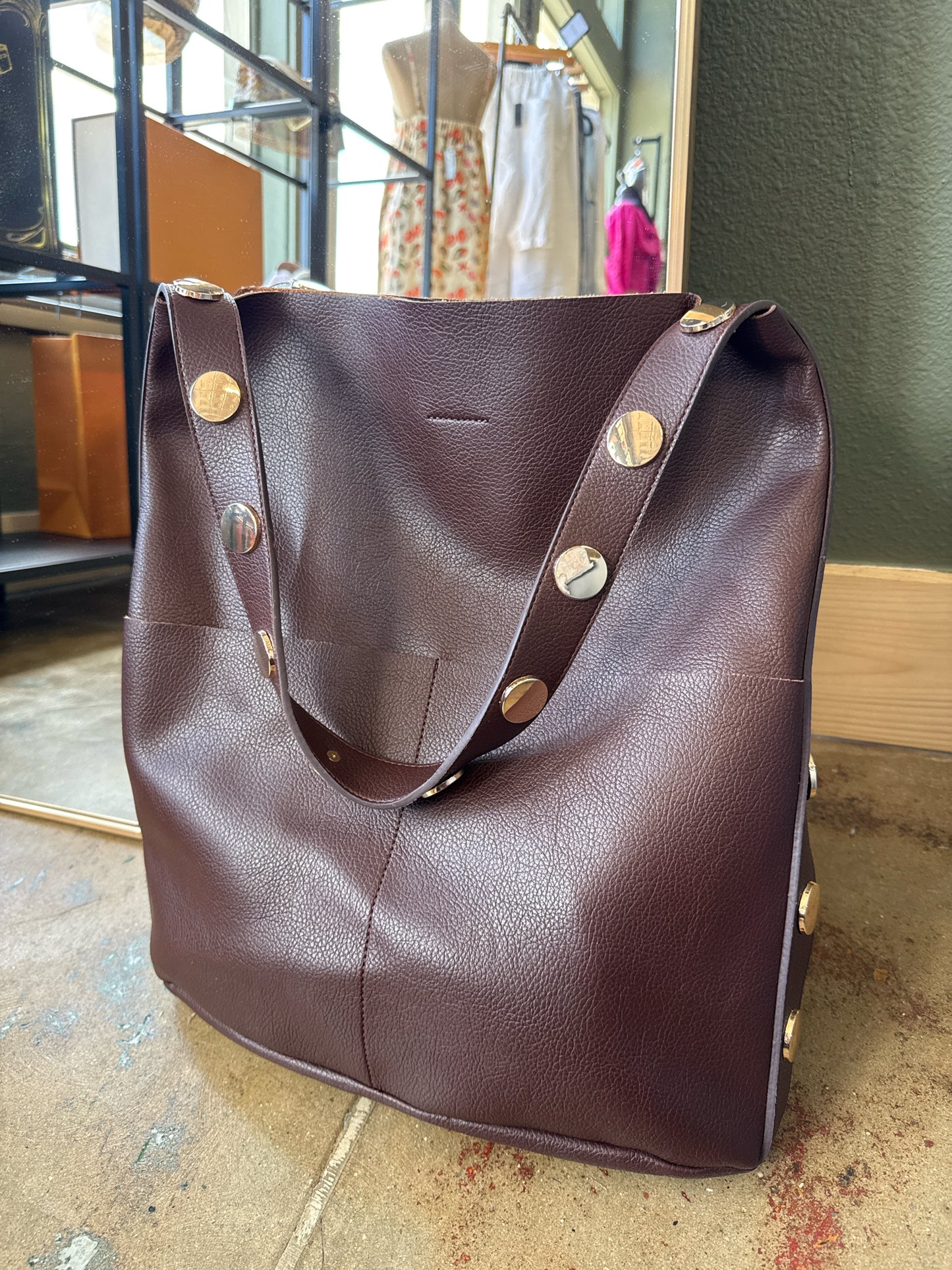Anthropologie Brown Studded Bag Set