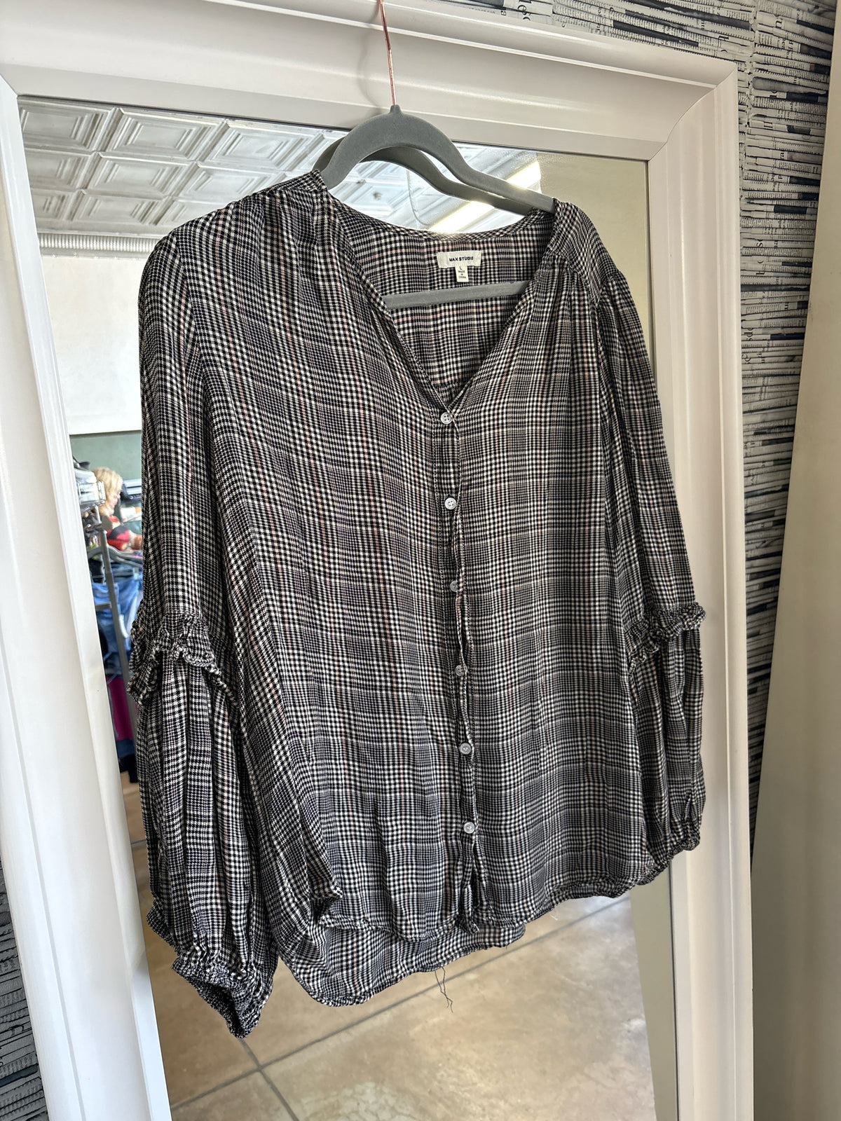 Max Studio Size L plaid Top