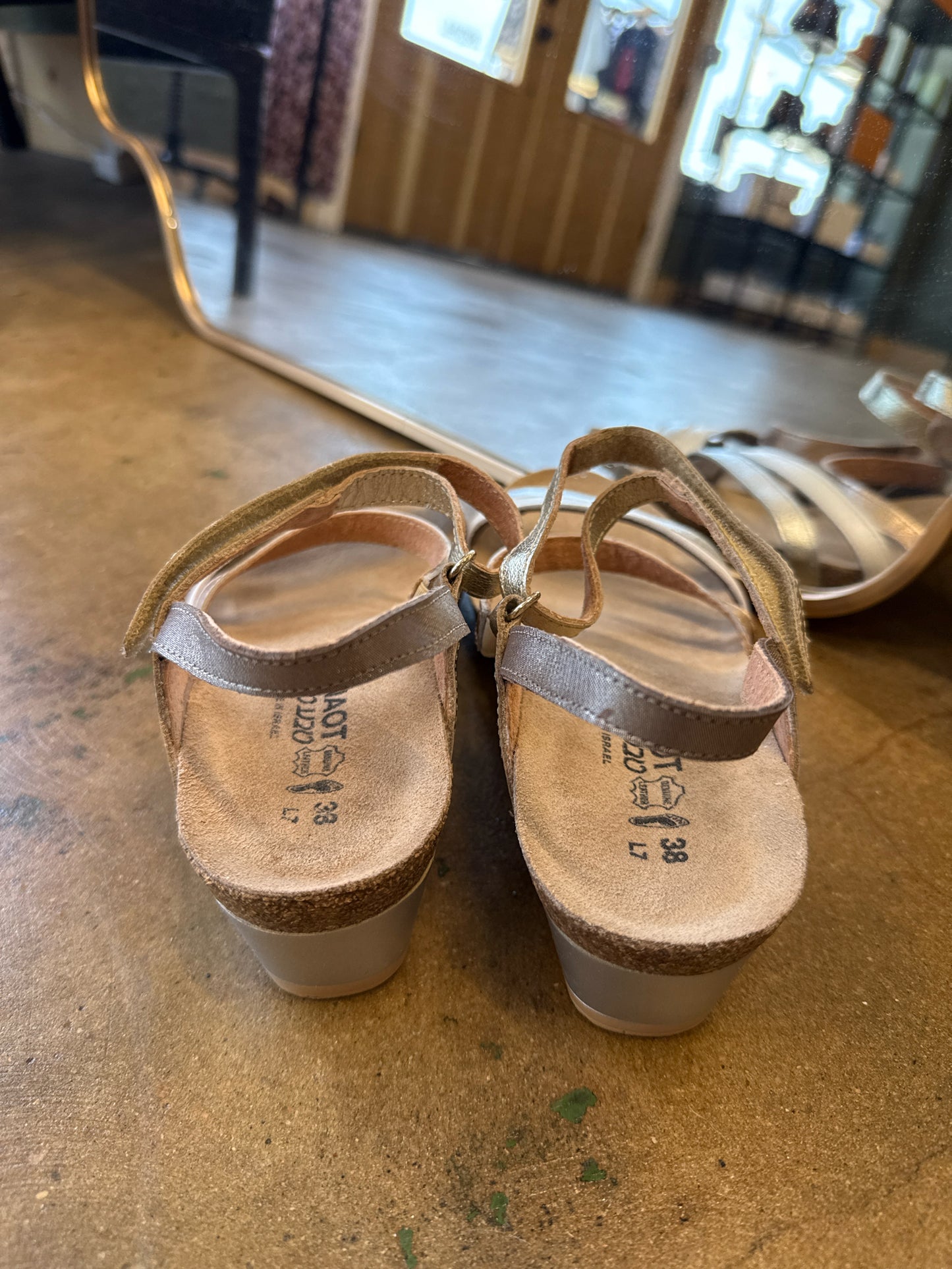 NAOT Shoe Size 38 Tan/Silver Sandals
