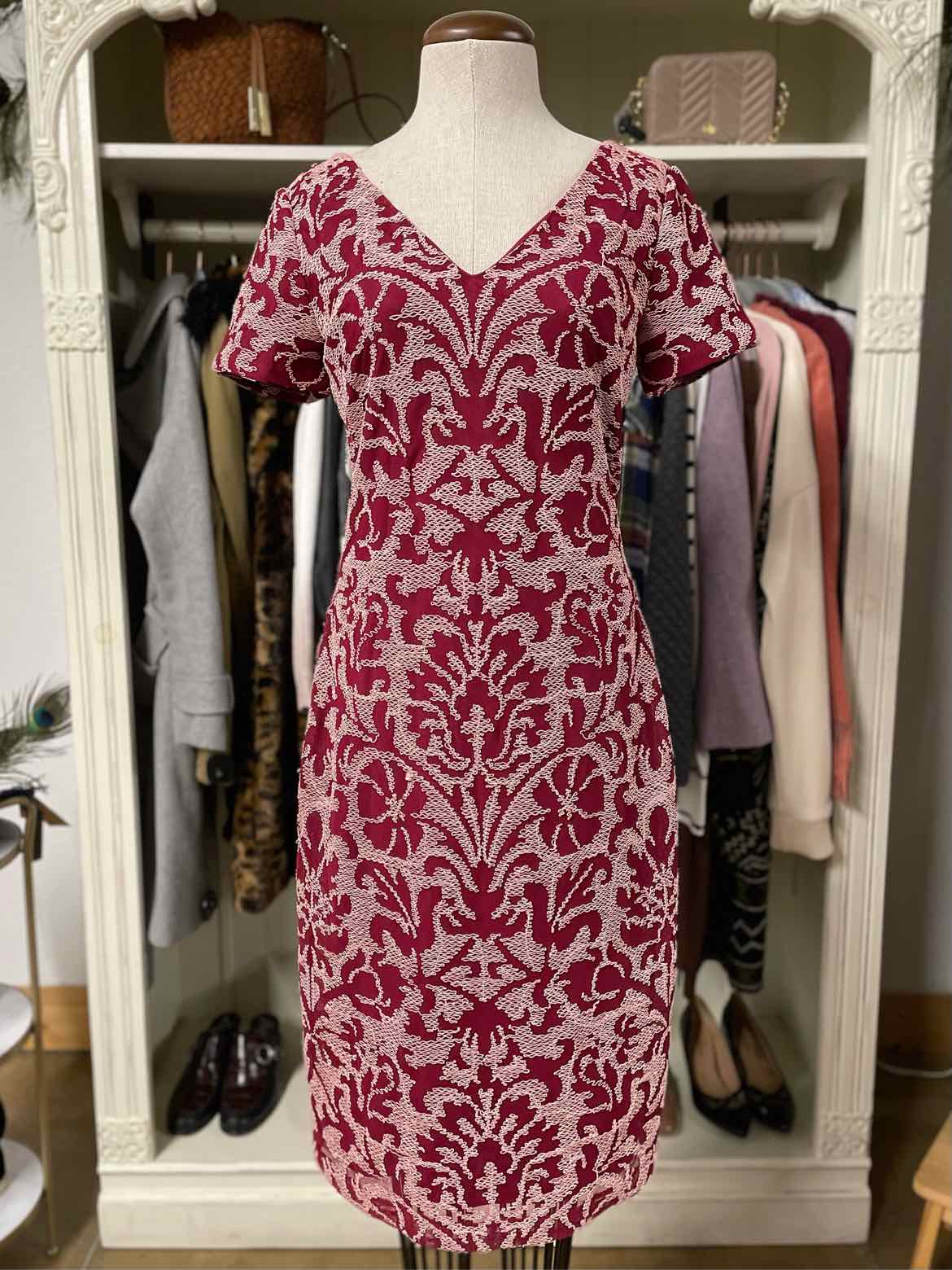 JS Collections Size 8 Red/White Stitching Dress
