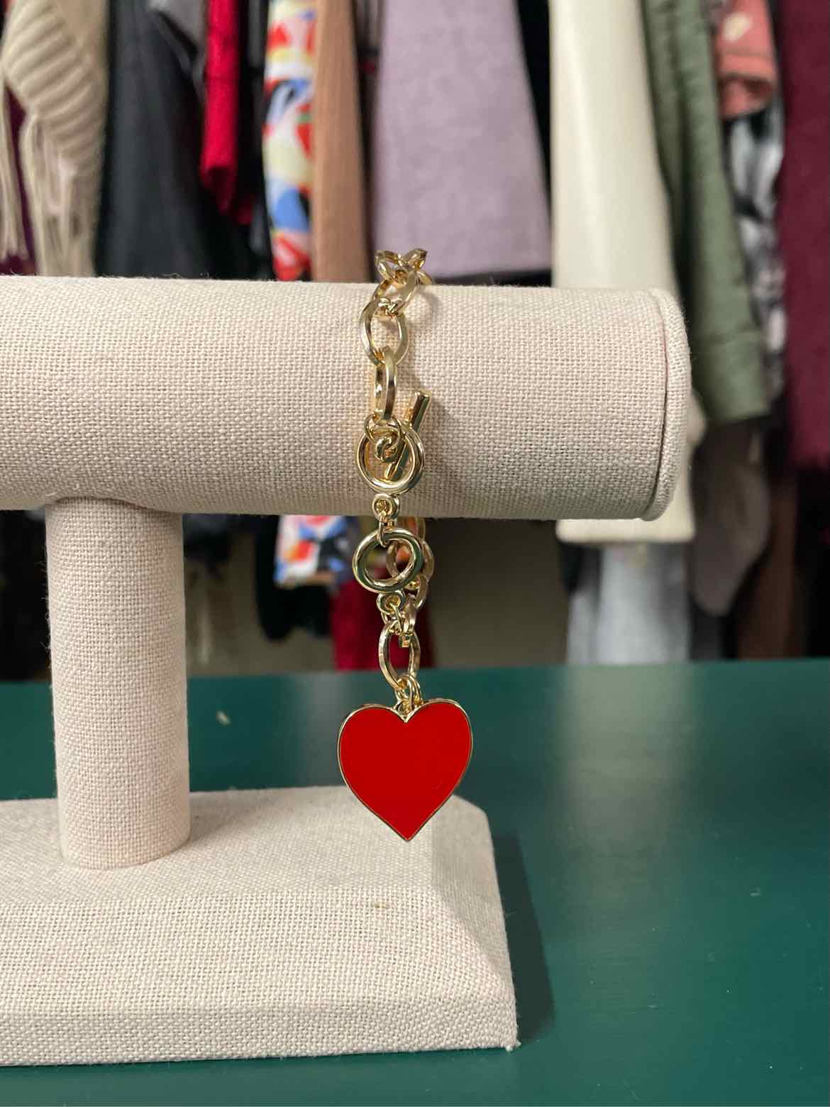 Gold/Red Heart Chain Bracelet