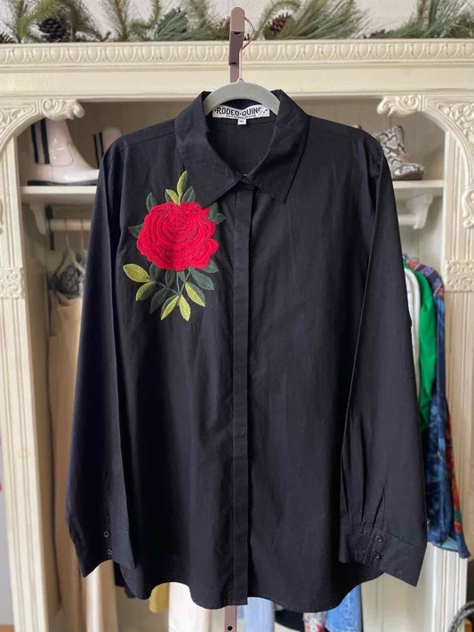 Rodeo Quincy Size XL Black Rose Top