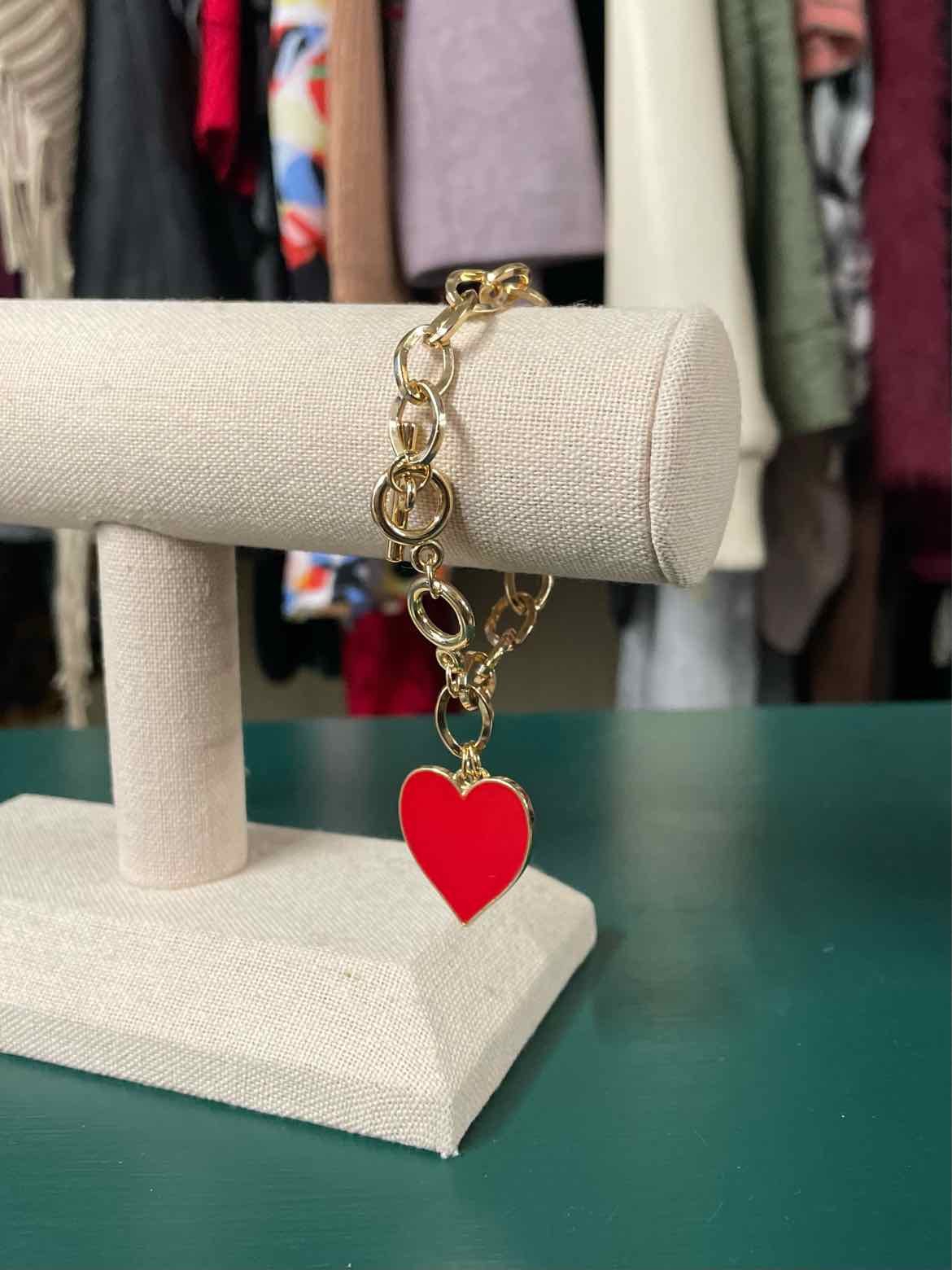 Gold/Red Heart Chain Bracelet