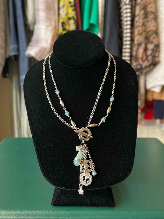 Brighton Silver/Blue Multi Layered Necklace w/ charms